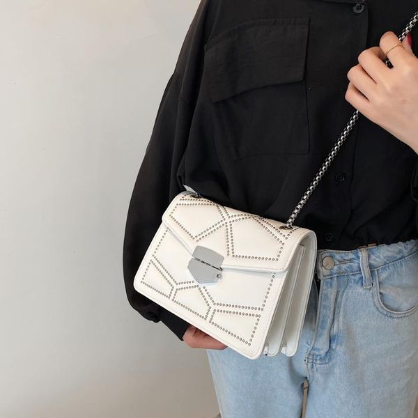 

rivet brand designer pu leather crossbody bags for women 2021 summer simple fashion chain shoulder handbags and purses cross body