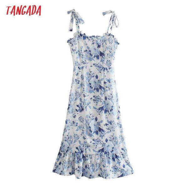 

tangada women floral print beach dress strap adjust bow sleeveless fashion lady midi dresses vestido 2w174 210609, Black;gray