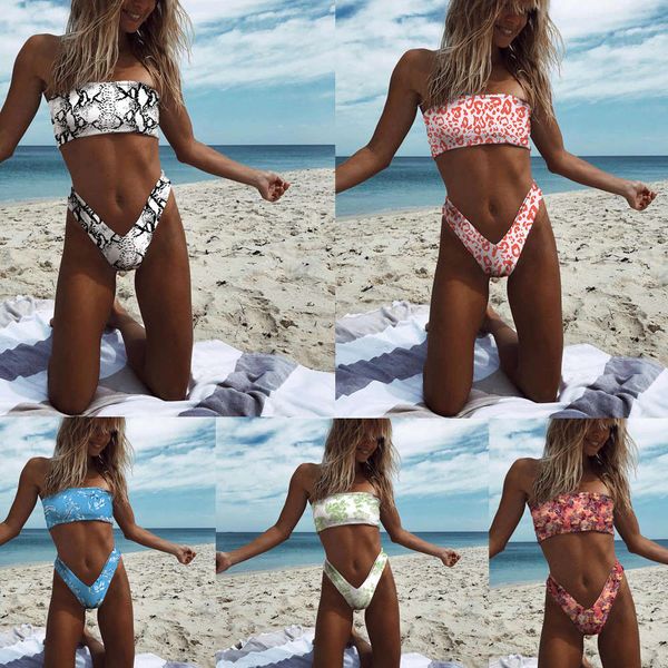 

four color printed bra bikini women's swimsuit, Red;black