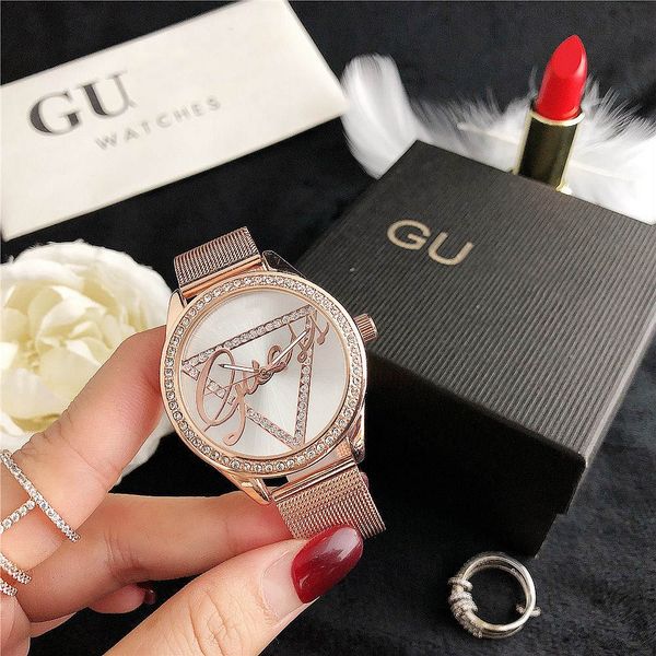 

gu watch casual womens watches ladies rose gold fashion dress stainless steel strap quartz 4 colors movement gift, Slivery;brown