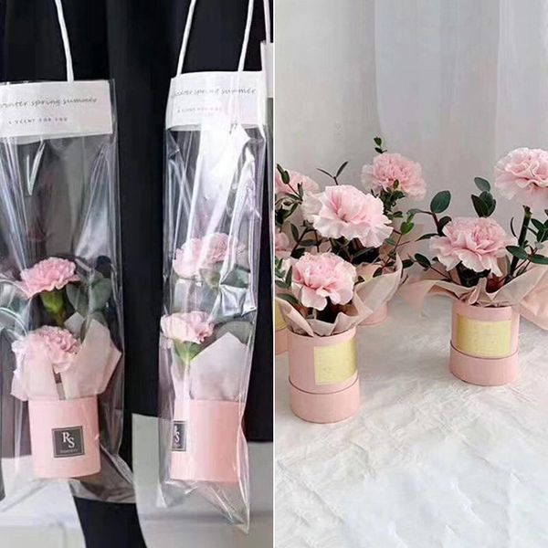 

1pc mini paper flower box bouquet cylinder transpant pvc bag gift wrap