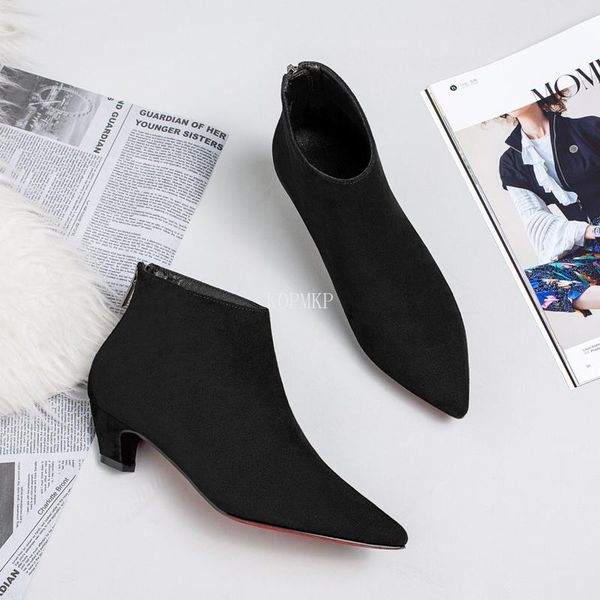 

boots ankle autumn pointed toe high heels female fashion zipper lady shoes plus size 39 kopmkp zapatillas plataforma mujer 2021, Black