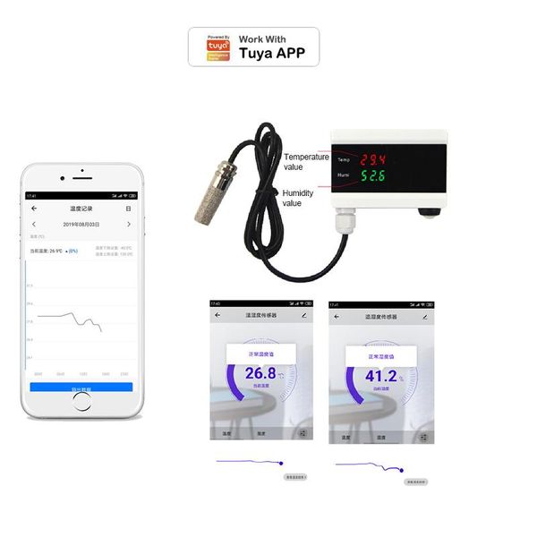 

smart home control tuya wifi temperature & humidity alarm sensor thermometer hygrometer detector with digital display app alert supplies