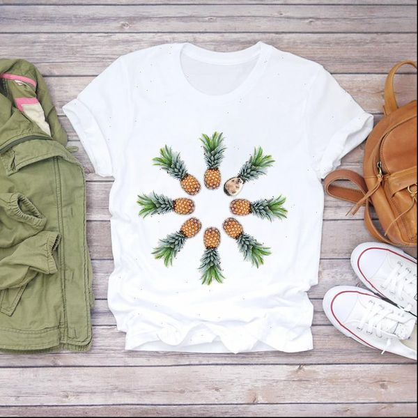 

women t shirts cartoon sweet pineapple animal fashion summer fruit shirt ladies womens graphic female tee, White