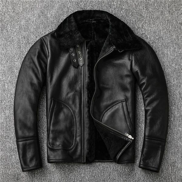 

men's leather & faux 2022 fashion winter sheepskin wool fur coat,shearling jacket,thick warm coat oversize casual style clothes, Black