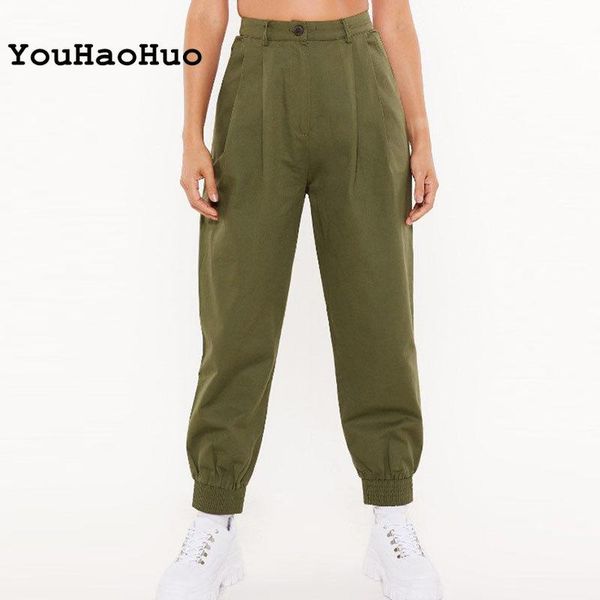

women's pants & capris women streetwear cargo 2021 high waist solid pleated trousers ladies loose pockets joggers sweatpants, Black;white