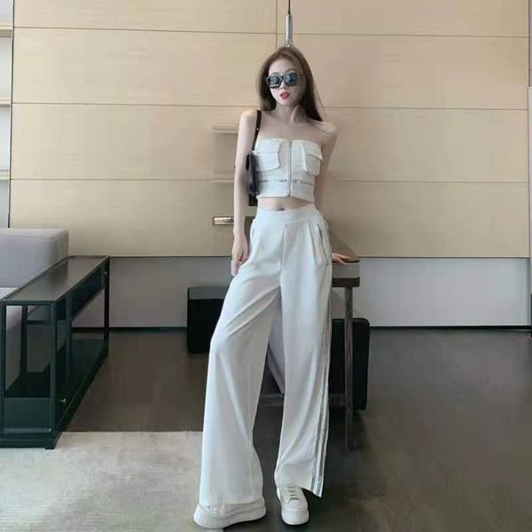 

women's swimwear summer 2021 women pocket strapless dew zip wide-leg straight pants, White;black