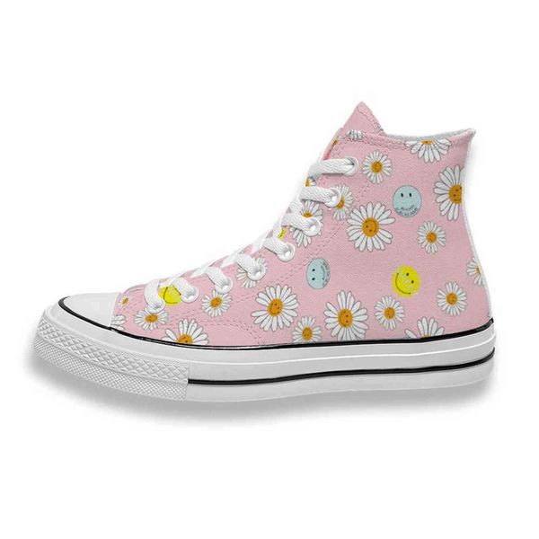 

custom printed cute smiley daisy sneakers high mens womens running shoes skateboard diy trainers canvas casual shoe, Black