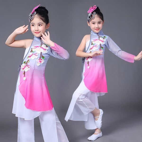 

stage wear chinese traditional ethnic dance costumes elegant yangko clothes classical fan performance for girls, Black;red