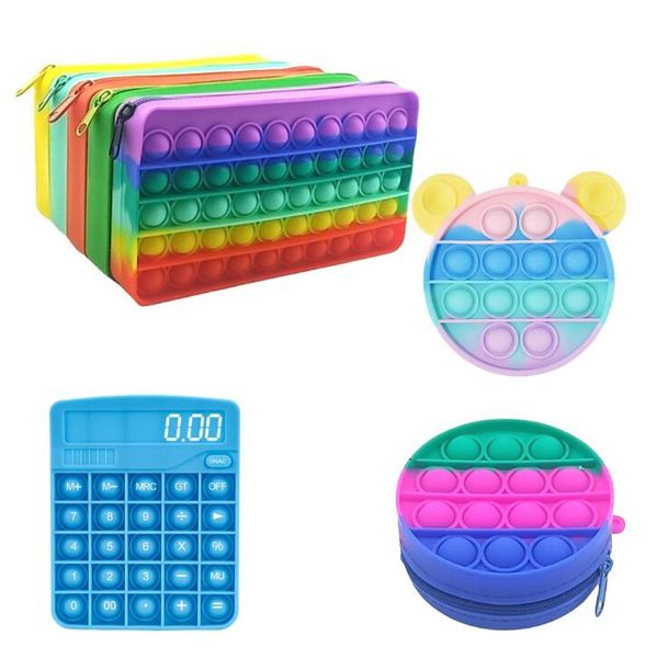 

push bubble fidget toys pencil case wallet calculator silicone squeeze antistress soft squishy kids children toy gifts