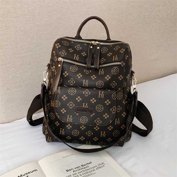

classic flower backpack pu leather designer backpack french style luxurious backpack lady vintage bag for women 211025