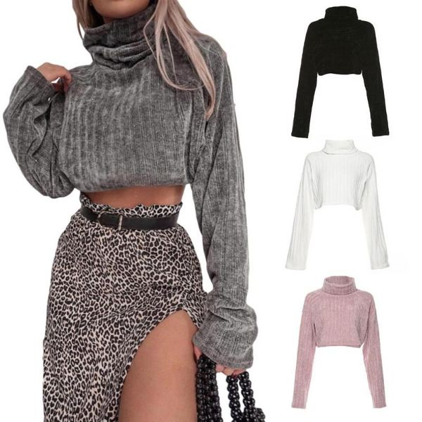 

women's sweaters solid simple women autumn pullover sweater turtleneck long sleeve color crop, White;black
