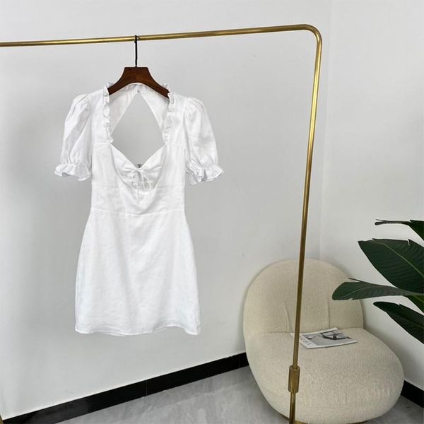 

party dresses 2021 summer arrival ladies sweet white plaid printed short sleeve elegant blackless linen, White;black