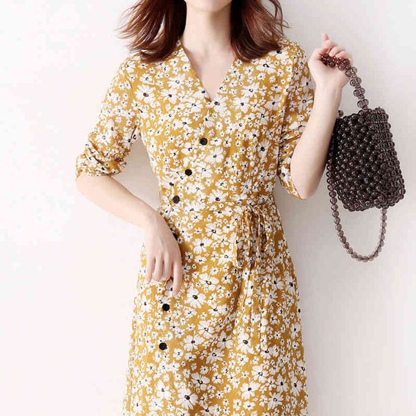 

japan style flower print design chiffon dresses for women fashion fresh silm dress elegant office lady vestido feminino 210525, Black;gray