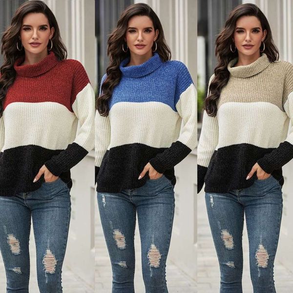 

women's sweaters 2021 color matching long sve loose knit sweater winter, White;black