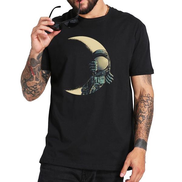

men's t-shirts crescent moon t shirt astronaut space tshirts 100% cotton breathable soft crewneck premium camisetas, White;black