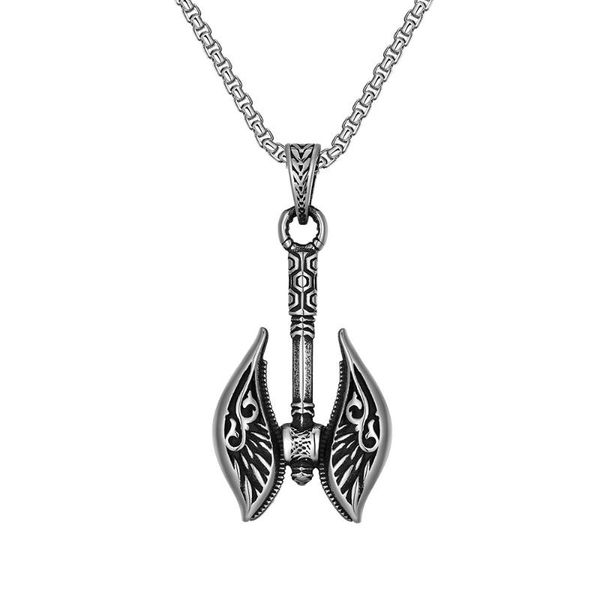 

chains stainless steel vintage punk rock men's battleaxe viking pendant necklace jewelry gift for him with chain, Silver