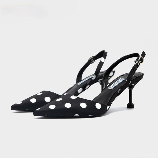 

summer style sandals women high heel back women's shoes stiletto polka fashion single pointed y-02, Black