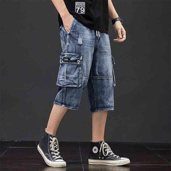 Джинсовые шорты джинсы 3/4 мужчины отверстие боковые карманы бриджи джинсовые уничтоженные телятные брюки лето оздоровленные брюки мужской стиль Cargo 210716