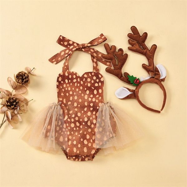 2020 Christmas Baby Girl Deer Deer COSTUME Vestiti senza maniche Stampa con tulle senza schienale TUTU SCIETTO CAPPEGGIO 0-24M 2112 Z2