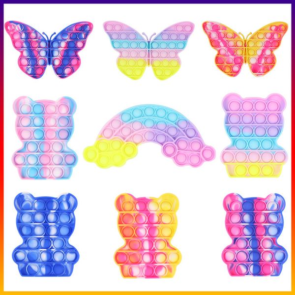 

new tie dye rainbow bear anti rat pioneer silicone educational toys children's decompression bubble toys