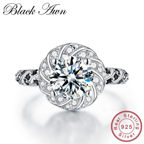 

cluster rings [black awn] black & white silver eternity band fine jewelry trendy wedding for women engagement size 6 7 8 c094, Golden;silver