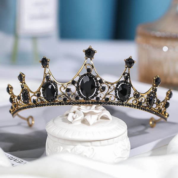

new retro black crown fashion exquisite handmade rhinestone wedding princess headdress dress bridal hair accessories jewelrydio chan conta, Golden;white