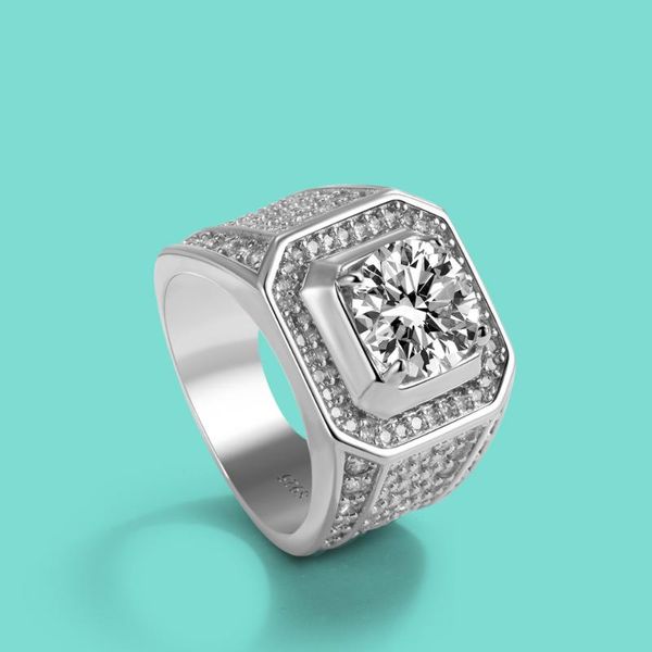 

original 925 sterling silver ring chic luxury men's zircon hip-hop style accessories fine jewelry 8#-13# cluster rings, Golden;silver