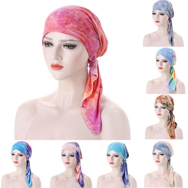

ethnic clothing tie-dye print women inner hijabs caps muslim turban hat head scarf bonnet wrap ready to wear ladies hijab, Red