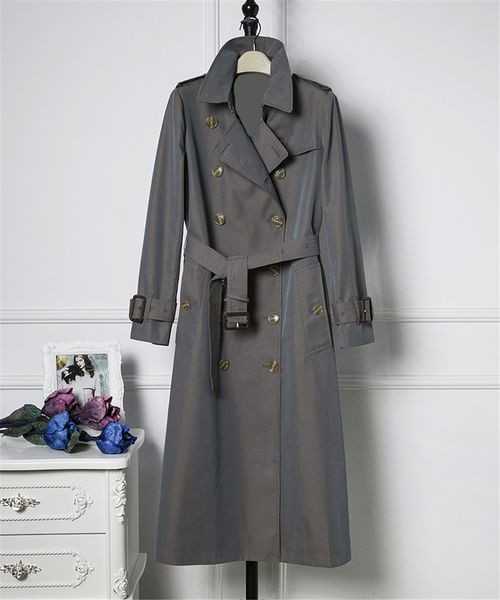 

women's trench coats long classic windbreaker waterproof british high-end english style autumn winter gabadian solid color size coat s7, Tan;black