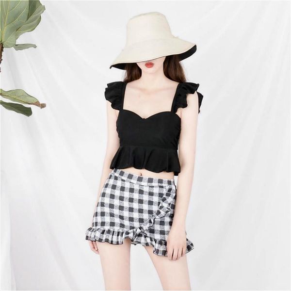 

arrival girls bikini push up ruffle black lattice two piece swimsuit tankini swimsuits women swimming suit gir monokini one-piece suits