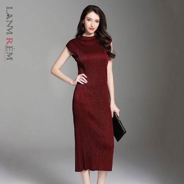 

women summer dress solid color short sleeve round neck long length female elegant pleated fashion party 2h253 210507, Black;gray