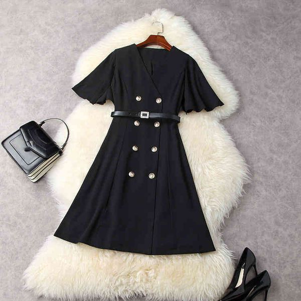 

casual dresses summer short sleeve lapel neck champagne / black pure color belted double-breasted knee length dress elegant lm1111915 qg4r, Black;gray
