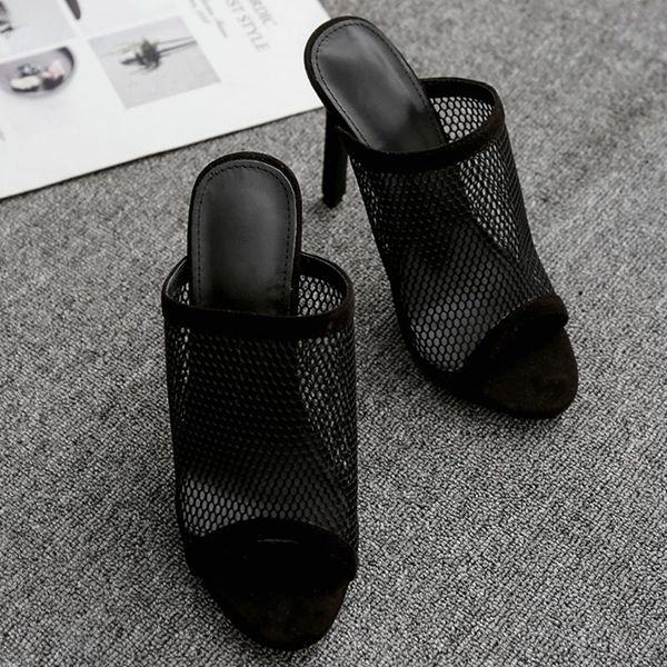 

black mesh high-heel sandals summer outdoor fashion and comfortable ladies non-slip slippers