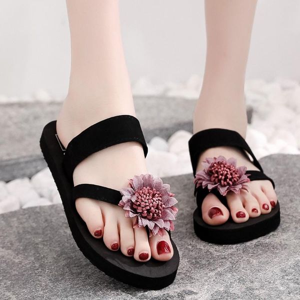 

slippers women flowers beach breathable shoes sandals home slipper flip-flops flat summer fashion 2021, Black