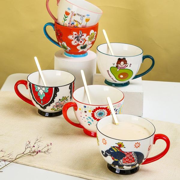 

lingao hand-painted ceramic relief for breakfast, oatmeal milk cup, tea shop, restaurant, home, office, coffee shop mugs