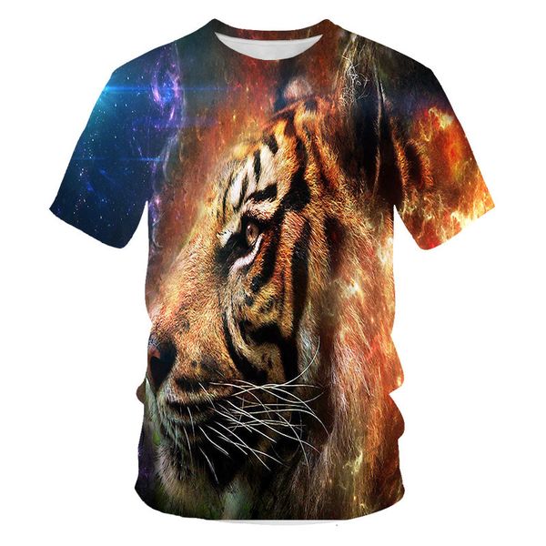 

men cold-blooded t-shirt animal 3d tiger king tshirt digital printing design fashion summer sports short-sleeved shirt, White