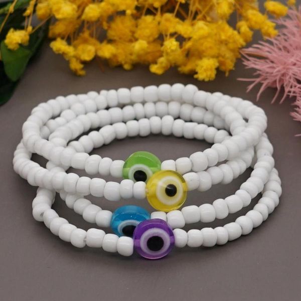 

beaded, strands 2021 turkish evil eye bracelet white beaded bracelets for women greek charm pulsera femme simple jewelry, Black