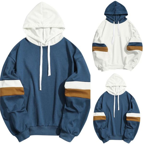 

men's hoodies & sweatshirts outwear casual patchwork slim fit hoodie blouse sweatshirt autumn mens 2021, Black