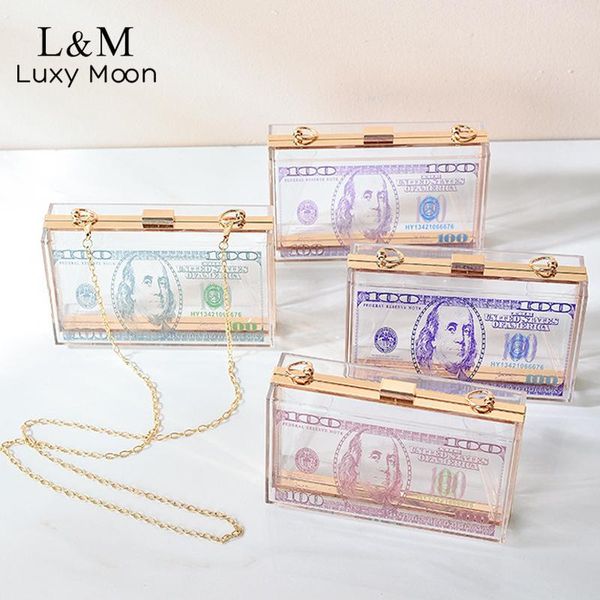 

evening bags dollar transparent acrylic box party clutch bag shoulder european and american chain purses handbags x5r