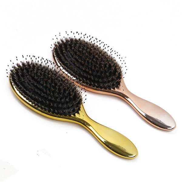Pincéis de cerdas de javali de cor dourada profissional para salão de beleza escova de extensões de cabelo ferramentas