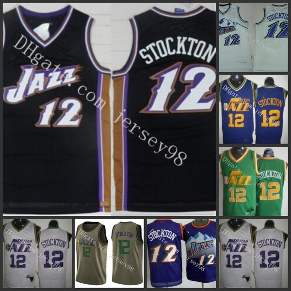 

utah jazz men #12 john stockton men retro jersey, Black