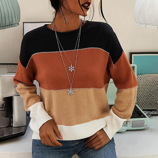 

women's sweaters fashion women patchwork color contrast soft warm jumper long-sleeved lose sweater knitted pullover pull femme#35, White;black