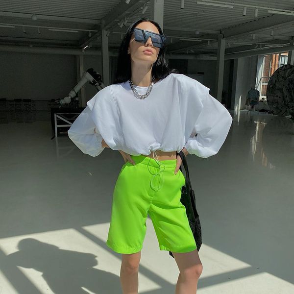 

shestyle pink elastic waist batwing sleeve hoodies women high waist o-neck dstring autumn loose casual oversize sweatshirtsby, Black;white