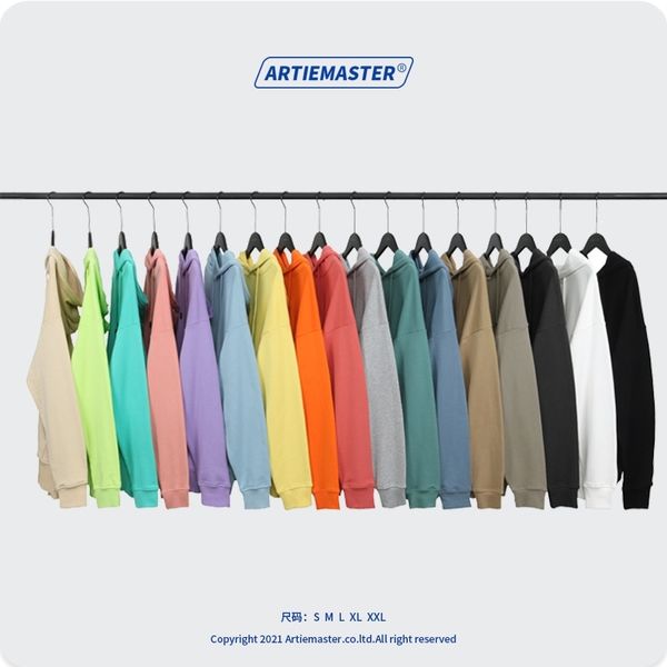 

autumn and winter 2021 new 330g terry bottom solid color loose pure cotton sleeve thin hooded fashion brand sweater, Black