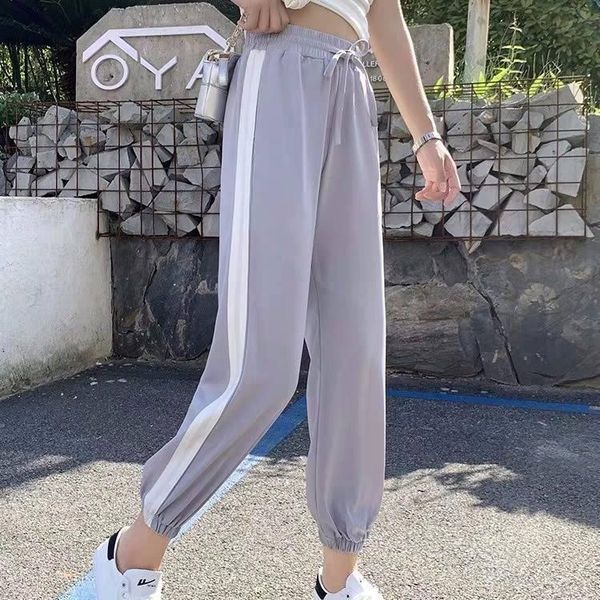 

running pants loose -fit tappered trousers women sports lantern ankle-length all -matching ice silk fitness, Black;blue