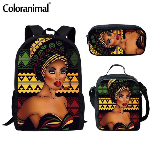 

backpack coloranimal style 3pcs/set school bag&lunch bag&pencil bag african queen girl face art exotic ethnic girls