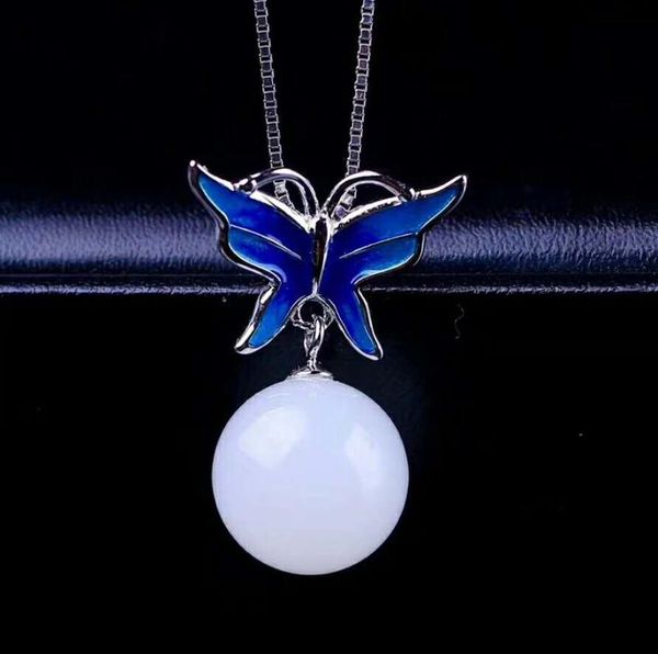 

lockets hetian baiyu silver inlay pendant qinghai material bead h4#