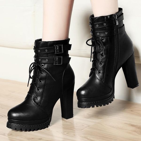 

boots net red women's thick heel high short 2021 thin autumn shoes winter, Black
