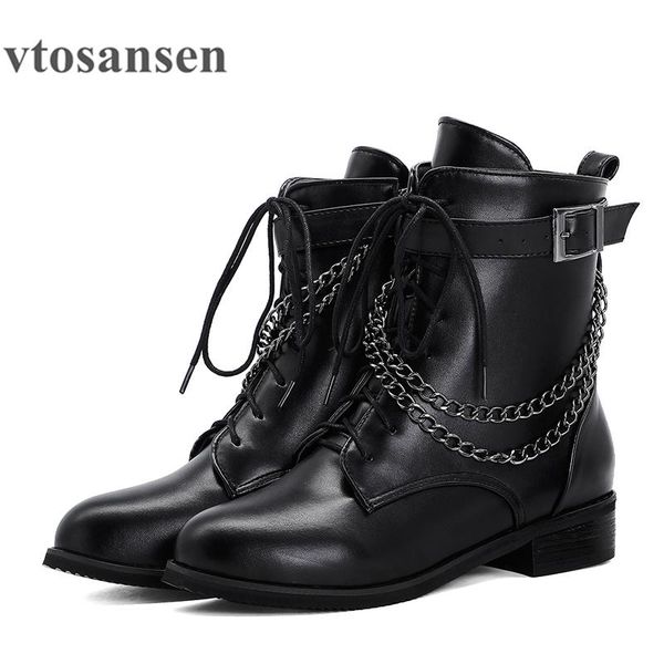 

boots shoes chain pocket motorcycle for women low heel black military rubber autumn botas mujer large size 48